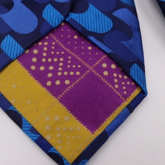 Paul Smith Blue Geometric Vintage Silk Necktie Bold Quirky Career Menswear - Picture 6 of 8